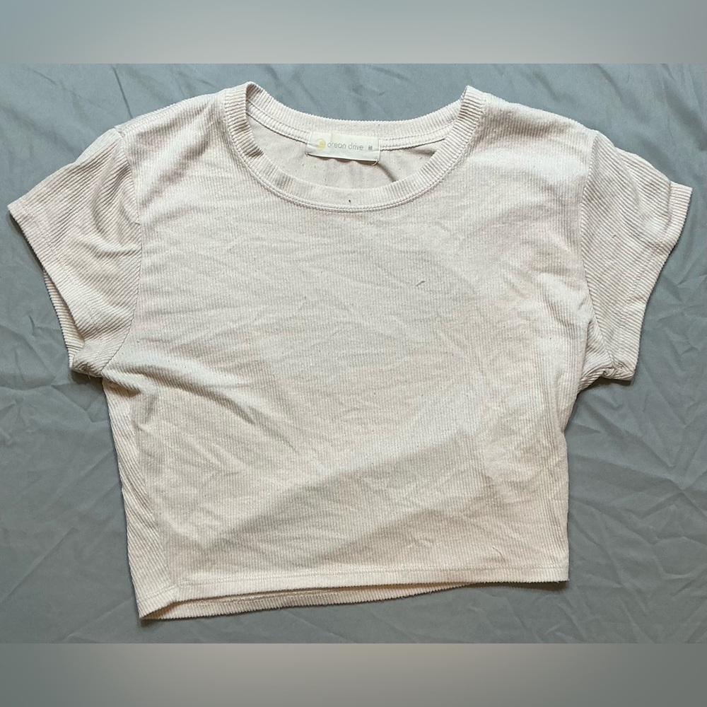 Ocean Drive Tan Crop T-Shirt Short Sleeve Fitted